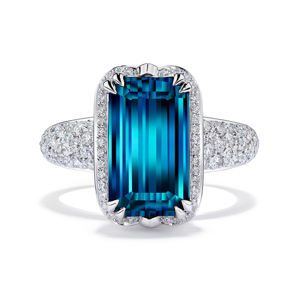 Indigo Indicolite Ring with D Flawless Diamonds set in 18K White Gold