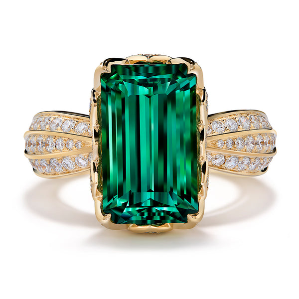 Afghan Lagoon Green Tourmaline Ring with D Flawless Diamonds set in 18K Yellow Gold