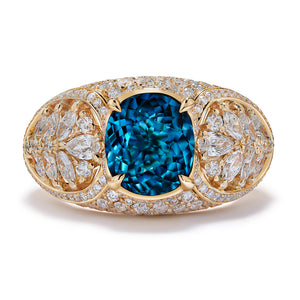 Afghan Indicolite Tourmaline Ring with D Flawless Diamonds set in 18K Yellow Gold