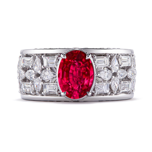 Unheated Montepuez Jedi Ruby Ring with D Flawless Diamonds set in 18K White Gold