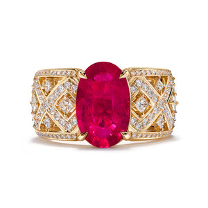 Balas Ruby Ring with D Flawless Diamonds set in 18K Yellow Gold