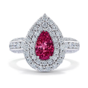 Unheated Ilakaka Padparadscha Sapphire Ring with D Flawless Diamonds set in 18K White Gold
