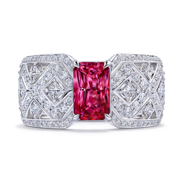 Unheated Padparadscha Sapphire Ring with D Flawless Diamonds set in 18K White Gold