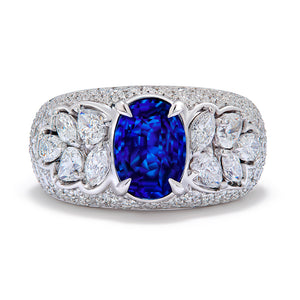 Unheated Ceylon Royal Blue Sapphire Ring with D Flawless Diamonds set in 18K White Gold