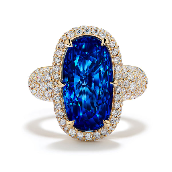 Unheated Burmese Royal Blue Sapphire Ring with D Flawless Diamonds set in 18K Yellow Gold