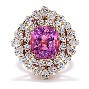 Unheated Ceylon Padparadscha Sapphire Ring with D Flawless Diamonds set in 18K Yellow Gold