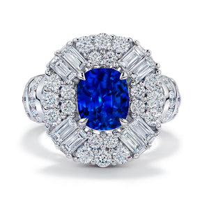 Unheated Burmese Peacock Blue Sapphire Ring with D Flawless Diamonds set in 18K White Gold