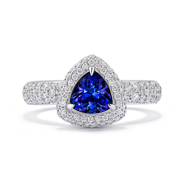 Benitoite Ring with D Flawless Diamonds set in 18K White Gold