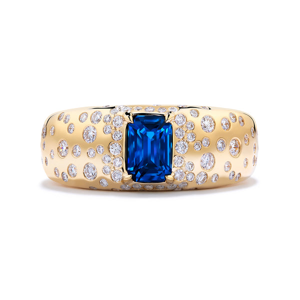 Neon Cobalt Blue Spinel Ring with D Flawless Diamonds set in 18K Yellow Gold