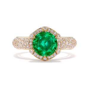 Himalayan Vivid Green Emarald Ring with D Flawless Diamonds set in 18K Yellow Gold