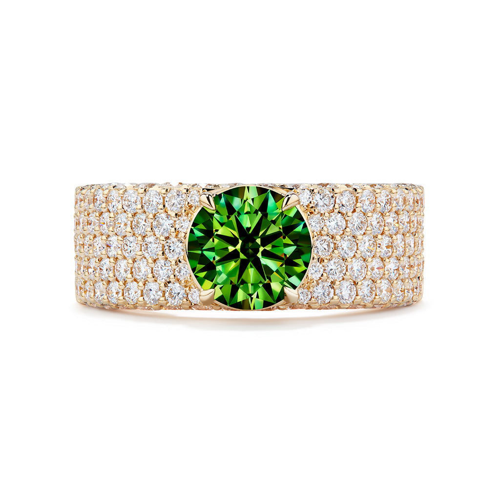 Horsetail Demantoid Garnet Ring With D Flawless Diamonds Set In 18k Ye