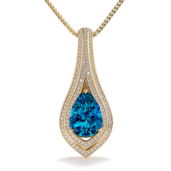 Neon Apatite Necklace with D Flawless Diamonds set in 18K Yellow Gold