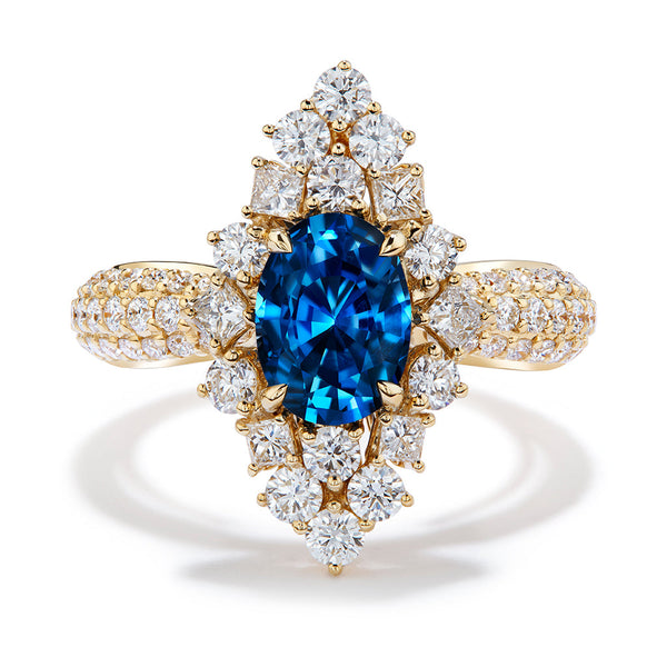 Electric Blue Luc Yen Cobalt Spinel Ring with D Flawless Diamonds set in 18K Yellow Gold