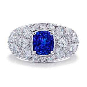 Unheated Ceylon Blue Sapphire Ring with D Flawless Diamonds set in 18K White Gold
