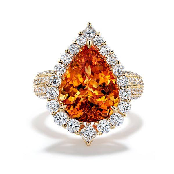 Brazillian Imperial Topaz Ring with D Flawless Diamonds set in 18K Yellow Gold