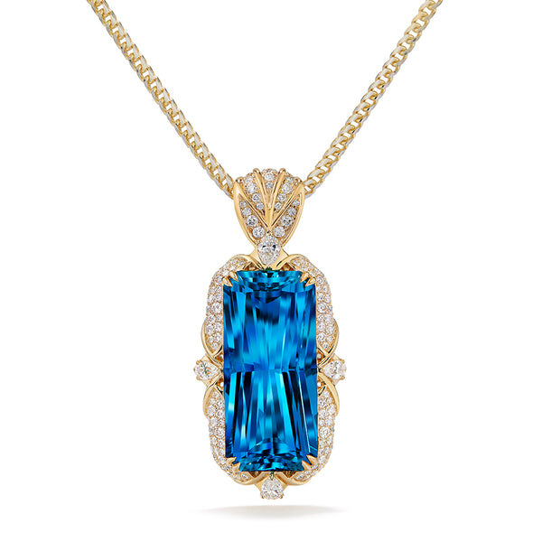 Unheated Santa Maria Aquamarine Necklace with D Flawless Diamonds set in 18K White Gold