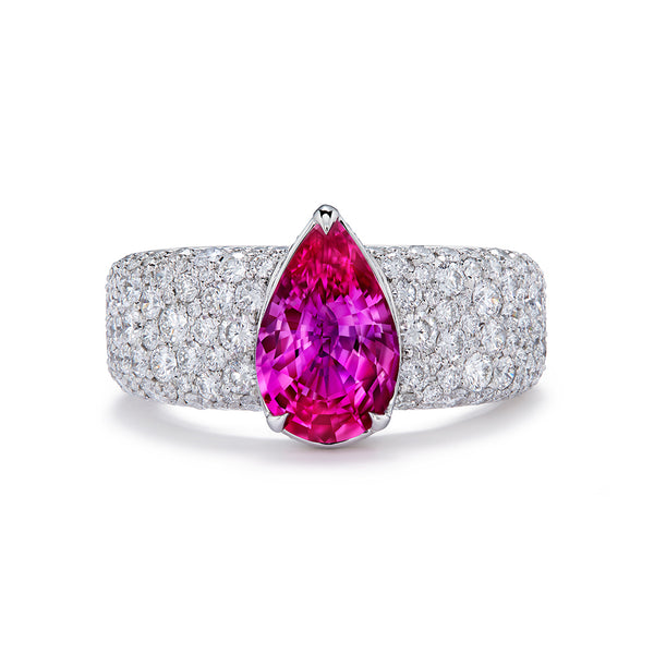 Unheated Ilakaka Vivid Pink Sapphire Ring with D Flawless Diamonds set in Platinum
