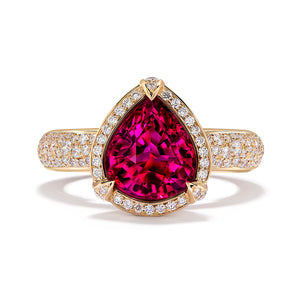 Neon Rubellite Tourmaline Ring with D Flawless Diamonds set in 18K Yellow Gold