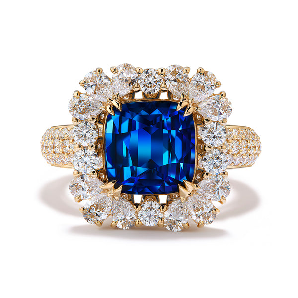 Cobalt Spinel Ring with D Flawless Diamonds set in 18K Yellow Gold