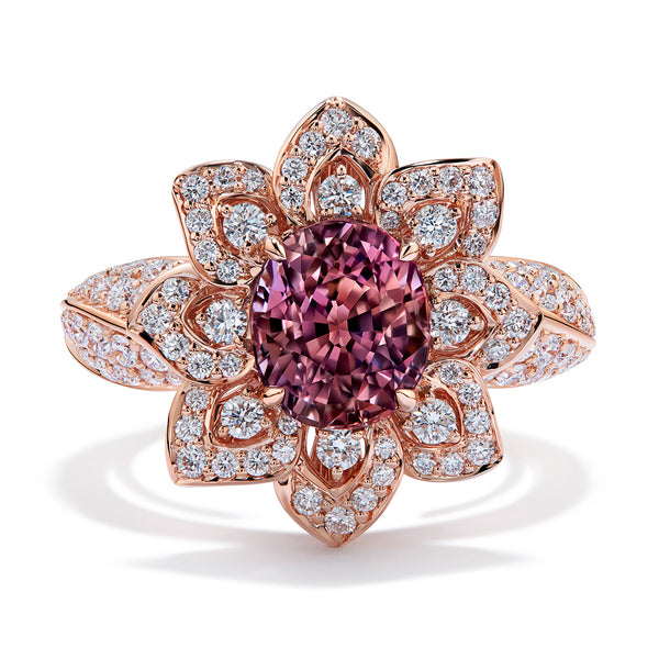 Unheated Pink Tanzanite Ring with D Flawless Diamonds set in 18K Rose Gold
