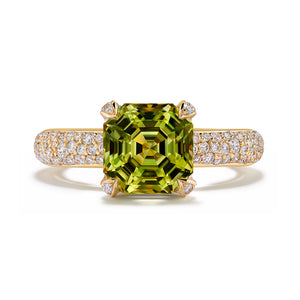 Neon Yellow Chrysoberyl Ring with D Flawless Diamonds set in 18K Yellow Gold