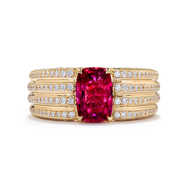 Unheated Jedi Ruby Ring with D Flawless Diamonds set in 18K Yellow Gold