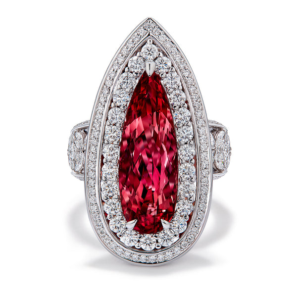 Vermillion Red Imperial Topaz Ring with D Flawless Diamonds set in 18K White Gold