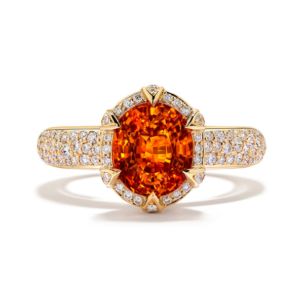 Mandarin Garnet Ring with D Flawless Diamonds set in 18K Yellow Gold
