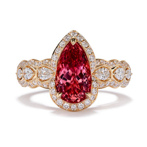 Vermillion Red Imperial Topaz Ring with D Flawless Diamonds set in 18K Yellow Gold