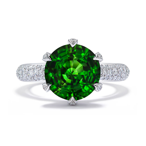 Ceylon Green Zircon Ring with D Flawless Diamonds set in 18K White Gold