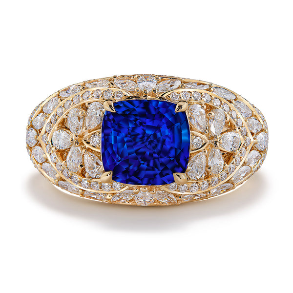 Unheated Ceylon Royal Blue Sapphire Ring with D Flawless Diamonds set in 18K Yellow Gold