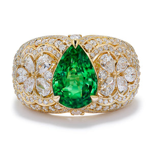 Neon Tsavorite Garnet Ring with D Flawless Diamonds set in 18K Yellow Gold