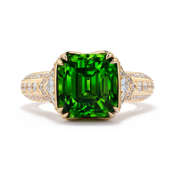 Ceylon Green Zircon Ring with D Flawless Diamonds set in 18K Yellow Gold