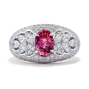 Unheated Lotus Padparadscha Sapphire Ring with D Flawless Diamonds set in 18K White Gold