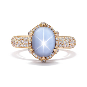 Ceylon Star Sapphire Ring with D Flawless Diamonds set in 18K Yellow Gold