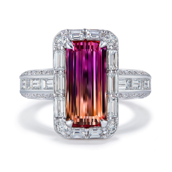 Bi Color Imperial Topaz Ring with D Flawless Diamonds set in 18K White Gold