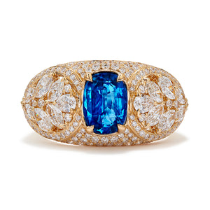 Neon Mahenge Cobalt Spinel Ring with D Flawless Diamonds set in 18K Yellow Gold