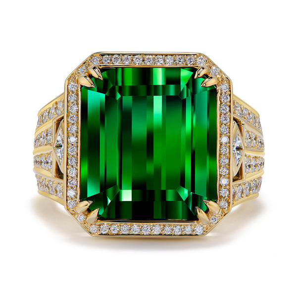 Green Tourmaline Ring with D Flawless Diamonds set in 18K Yellow Gold