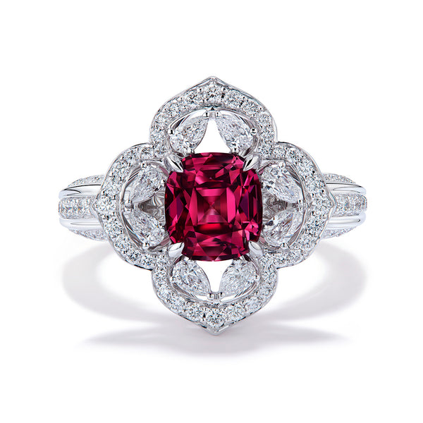 Burmese Vibrant Red Spinel Ring with D Flawless Diamonds set in 18K White Gold