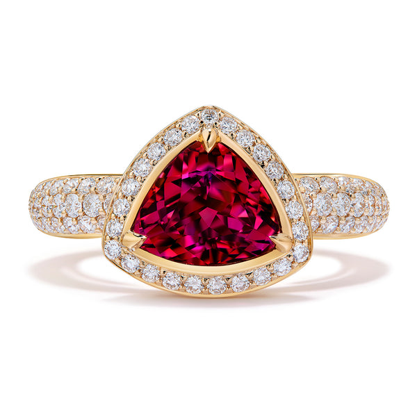 Rubellite Tourmaline Ring with D Flawless Diamonds set in 18K Yellow Gold