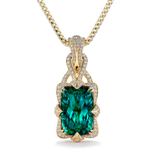 Afghan Indicolite Tourmaline Necklace with D Flawless Diamonds set in 18K Yellow Gold