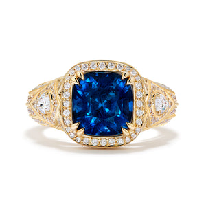 Vietnamese Cobalt Spinel Ring with D Flawless Diamonds set in 18K Yellow Gold