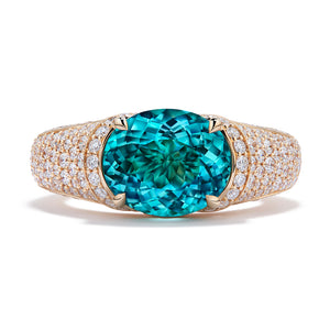 Neon Blue Tourmaline Ring with D Flawless Diamonds set in 18K Yellow Gold