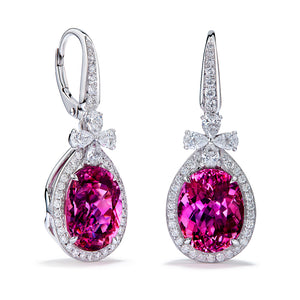 Neon Rubellite Earrings with D Flawless Diamonds set in 18K White Gold