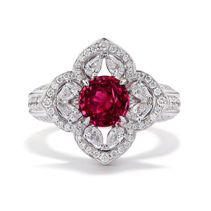 Unheated Intense Red Ruby Ring with D Flawless Diamonds set in 18K White Gold