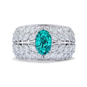 Unheated Neon Paraiba Tourmaline Ring with D Flawless Diamonds set in 18K White Gold