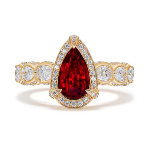 Unheated Pigeons Blood Ruby Ring with D Flawless Diamonds set in 18K Yellow Gold