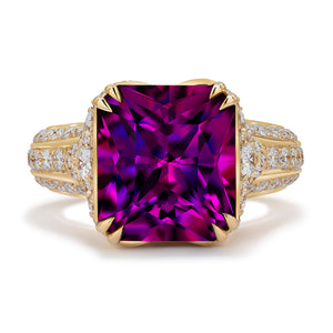 Blue Magenta Garnet Ring with D Flawless Diamonds set in 18K Yellow Gold