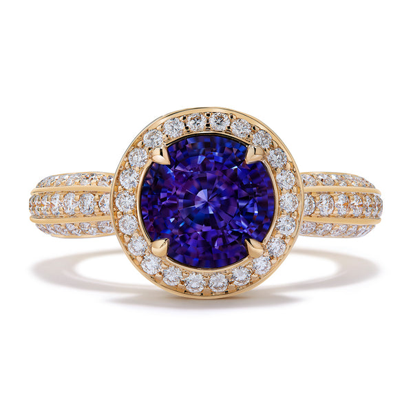 Unheated Ceylon Violet Sapphire Ring with D Flawless Diamonds set in 18K Yellow Gold