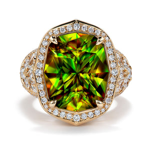 Russian Sphene Ring with D Flawless Diamonds set in 18K Yellow Gold